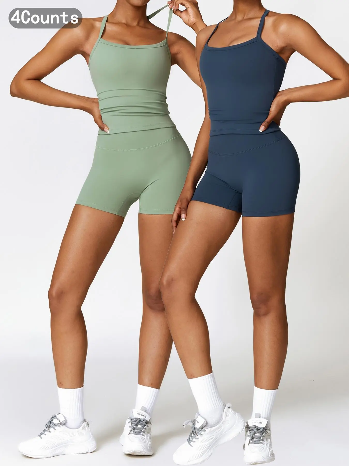 Two-Piece Set Women'S Solid Backless Cami Top & High Waist Shorts Tracksuit Set, Sleeveless Spaghetti Strap Crop Top & Skinny Shorts, Ladies Sportswear for Indoor Outdoor Wear, Gym Wear