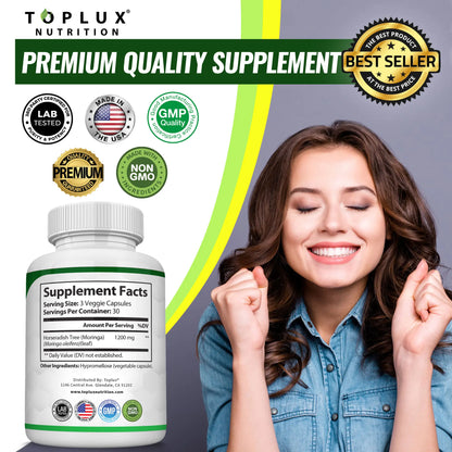 Toplux Moringa Capsules 1200mg - Premium Pure Moringa Powder for Immune and Digestive Health, 90 Capsules