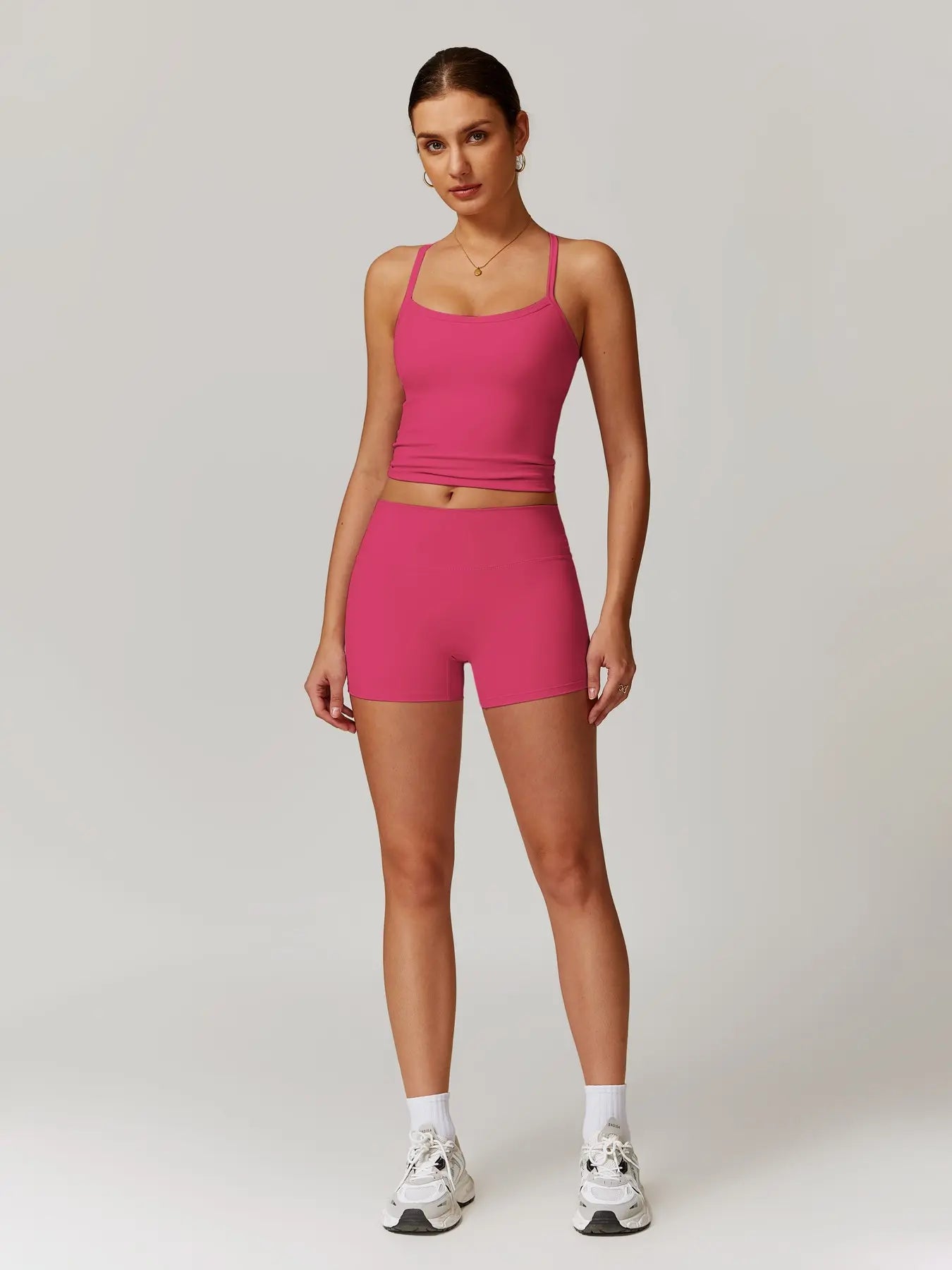 Two-Piece Set Women'S Solid Backless Cami Top & High Waist Shorts Tracksuit Set, Sleeveless Spaghetti Strap Crop Top & Skinny Shorts, Ladies Sportswear for Indoor Outdoor Wear, Gym Wear