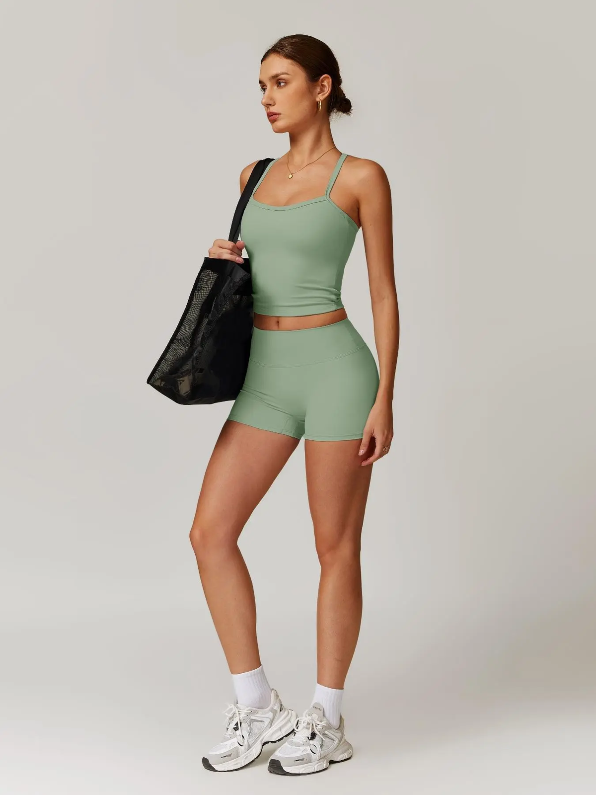 Two-Piece Set Women'S Solid Backless Cami Top & High Waist Shorts Tracksuit Set, Sleeveless Spaghetti Strap Crop Top & Skinny Shorts, Ladies Sportswear for Indoor Outdoor Wear, Gym Wear