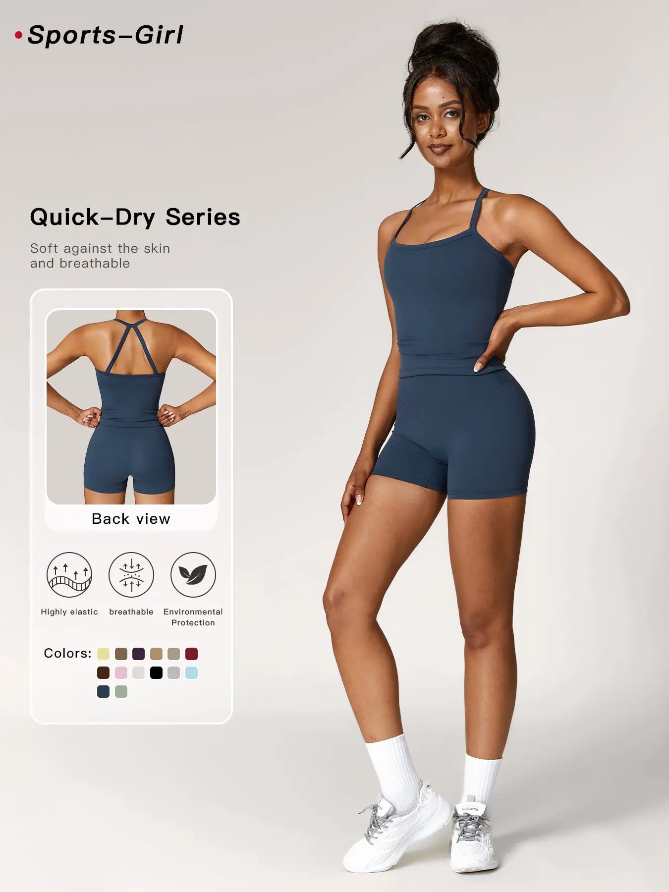 Two-Piece Set Women'S Solid Backless Cami Top & High Waist Shorts Tracksuit Set, Sleeveless Spaghetti Strap Crop Top & Skinny Shorts, Ladies Sportswear for Indoor Outdoor Wear, Gym Wear