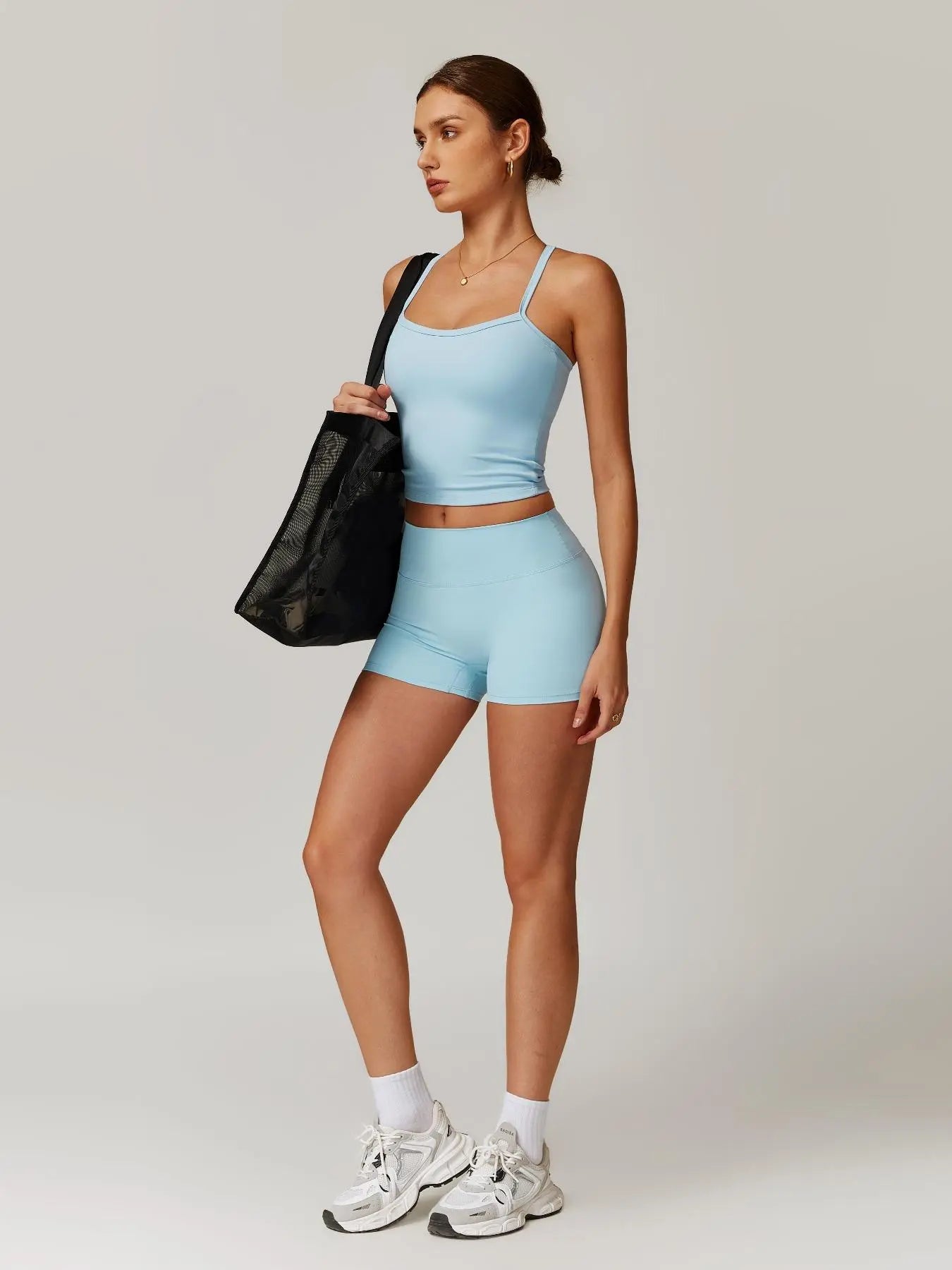 Two-Piece Set Women'S Solid Backless Cami Top & High Waist Shorts Tracksuit Set, Sleeveless Spaghetti Strap Crop Top & Skinny Shorts, Ladies Sportswear for Indoor Outdoor Wear, Gym Wear