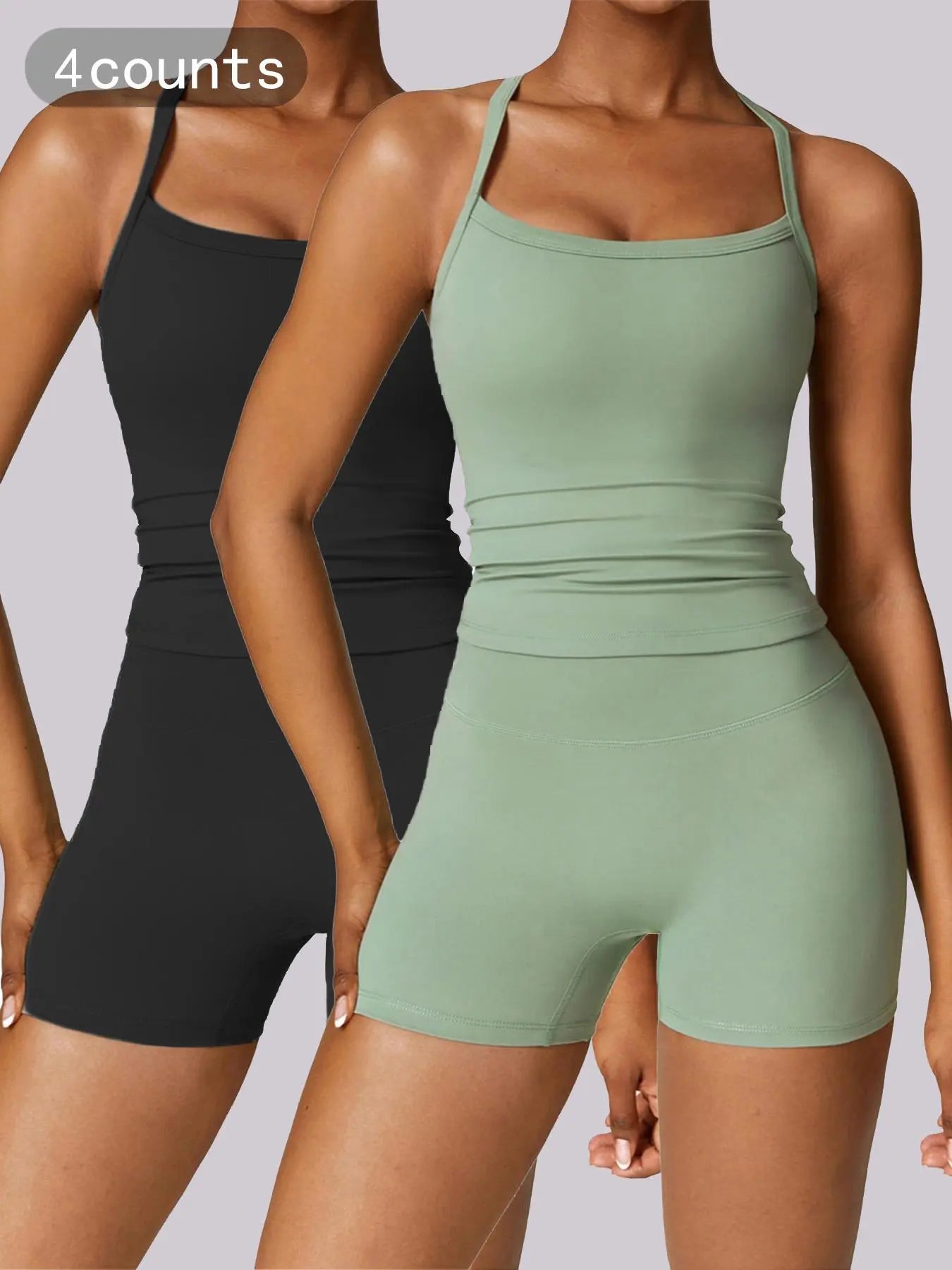 Two-Piece Set Women'S Solid Backless Cami Top & High Waist Shorts Tracksuit Set, Sleeveless Spaghetti Strap Crop Top & Skinny Shorts, Ladies Sportswear for Indoor Outdoor Wear, Gym Wear