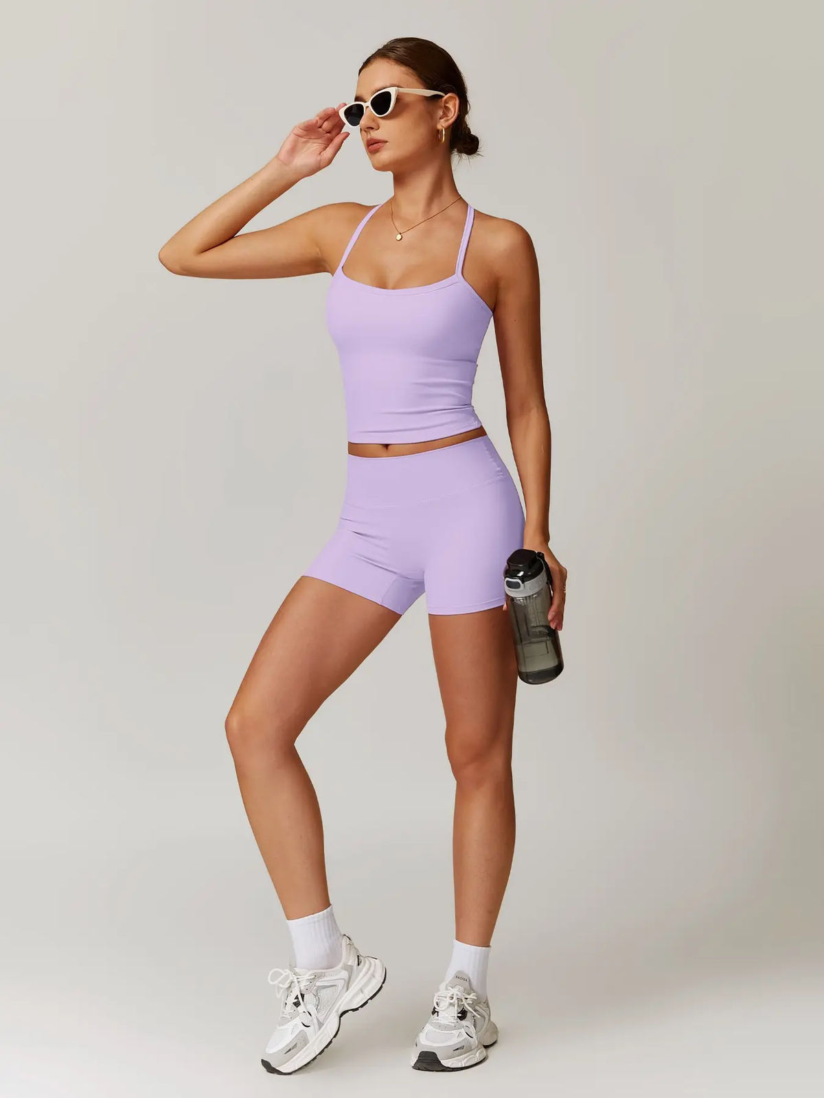 Two-Piece Set Women'S Solid Backless Cami Top & High Waist Shorts Tracksuit Set, Sleeveless Spaghetti Strap Crop Top & Skinny Shorts, Ladies Sportswear for Indoor Outdoor Wear, Gym Wear