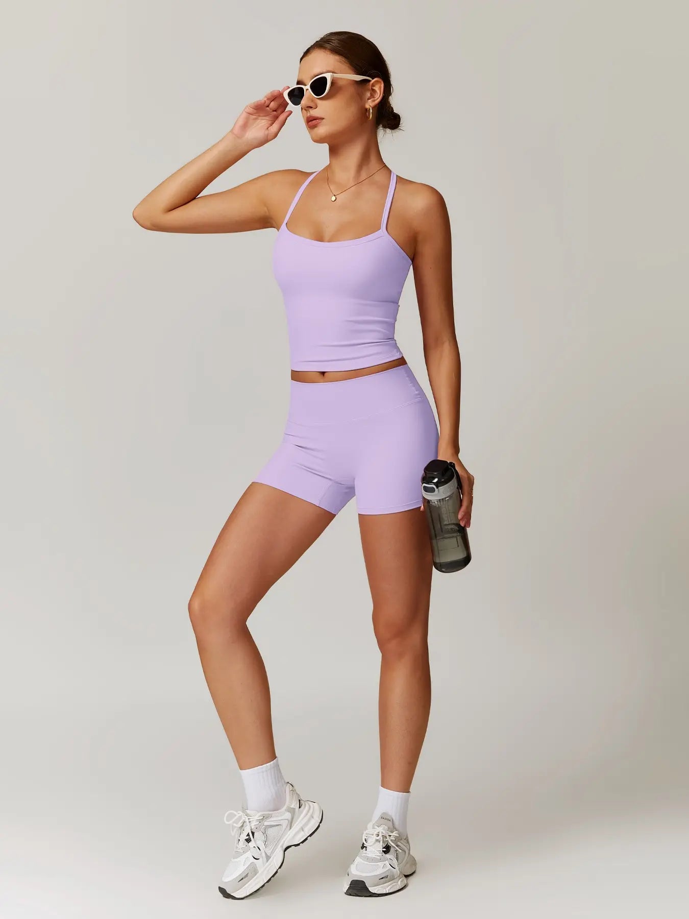 Two-Piece Set Women'S Solid Backless Cami Top & High Waist Shorts Tracksuit Set, Sleeveless Spaghetti Strap Crop Top & Skinny Shorts, Ladies Sportswear for Indoor Outdoor Wear, Gym Wear