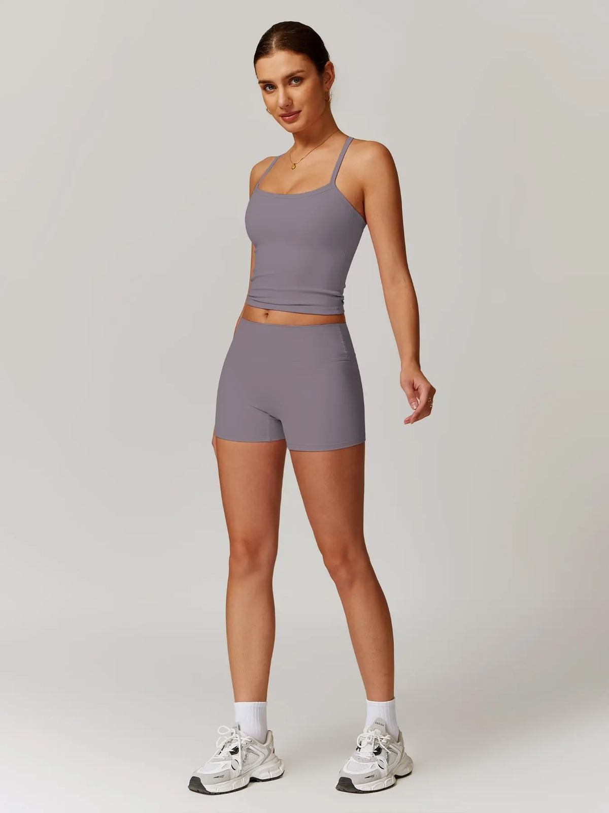 Two-Piece Set Women'S Solid Backless Cami Top & High Waist Shorts Tracksuit Set, Sleeveless Spaghetti Strap Crop Top & Skinny Shorts, Ladies Sportswear for Indoor Outdoor Wear, Gym Wear