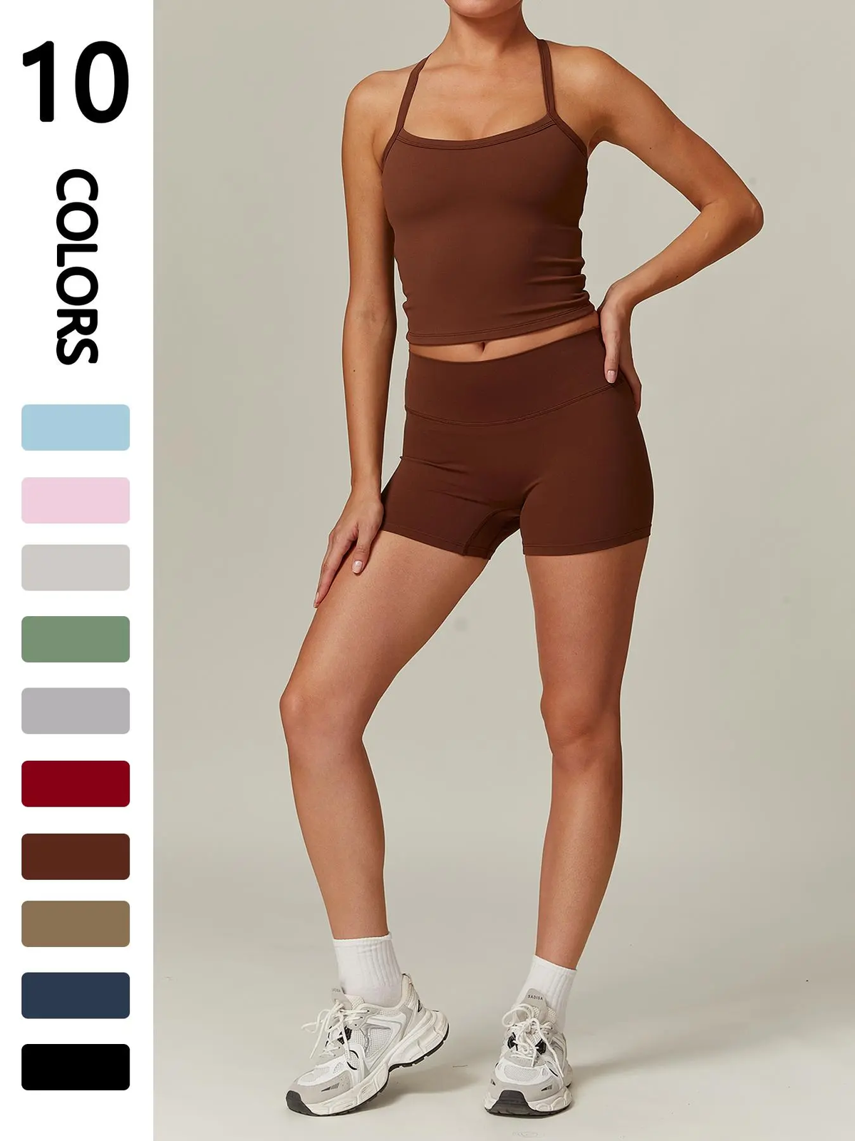 Two-Piece Set Women'S Solid Backless Cami Top & High Waist Shorts Tracksuit Set, Sleeveless Spaghetti Strap Crop Top & Skinny Shorts, Ladies Sportswear for Indoor Outdoor Wear, Gym Wear